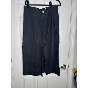 TWO DAYS OFF Madewell Gray Linen Midi Skirt Center Slit Buttons‎